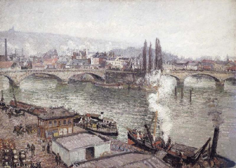 Camille Pissarro The Stone Bridge in Rouen,dull weather Sweden oil painting art